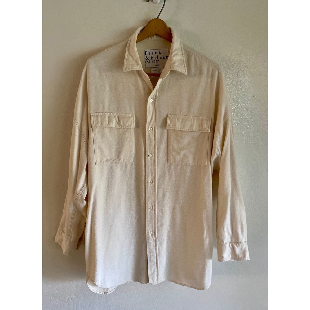 Frank & Eileen McLoughlin Oversized Vintage White Flannel Shirt Jacket M L - Picture 2 of 12